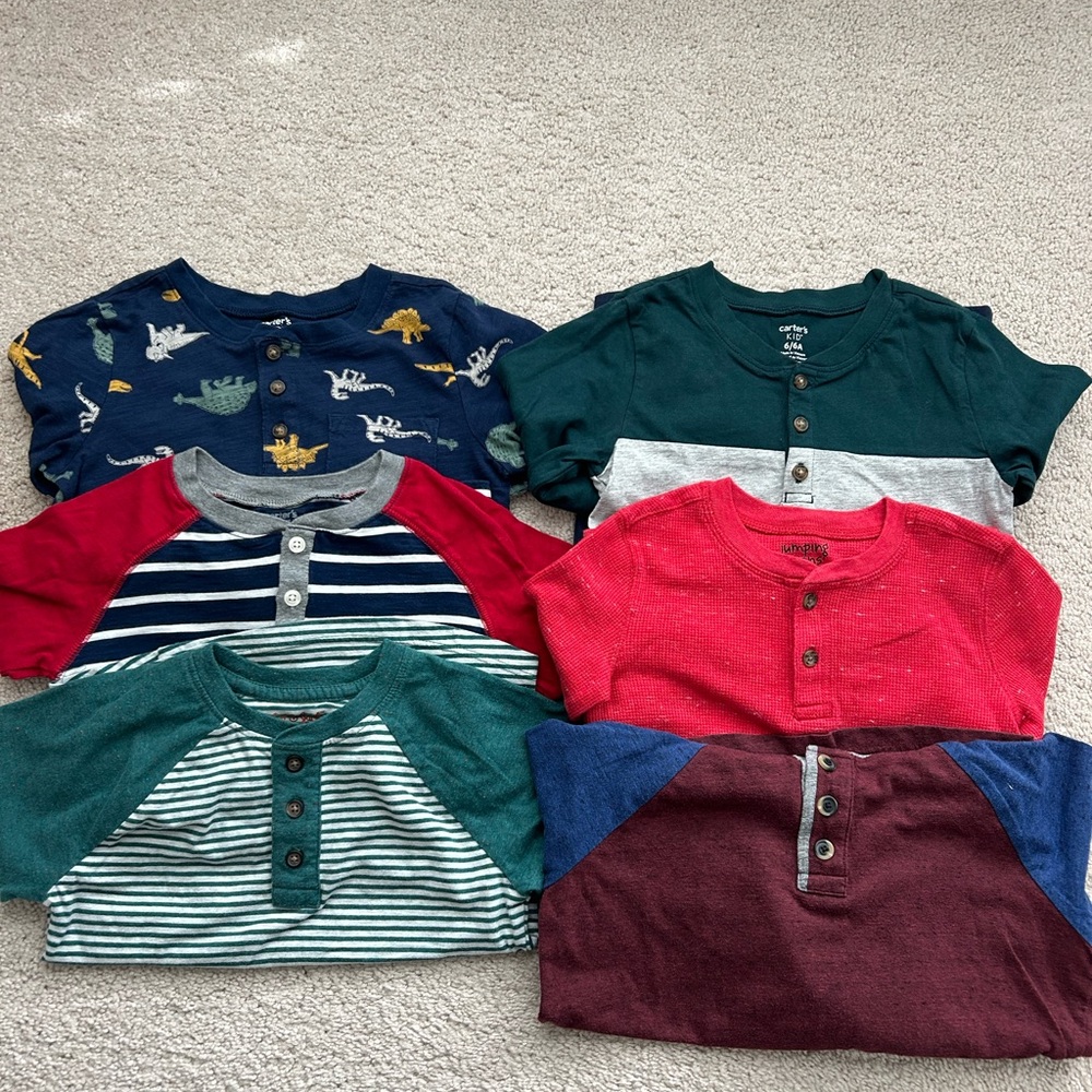 Lot of 12 boys long-sleeved shirts. Sizes 5-6. No rips/holes.